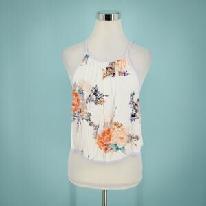 Free People Size Small S Floral Halter Tie Neck Spaghetti Strap Button Tank Top